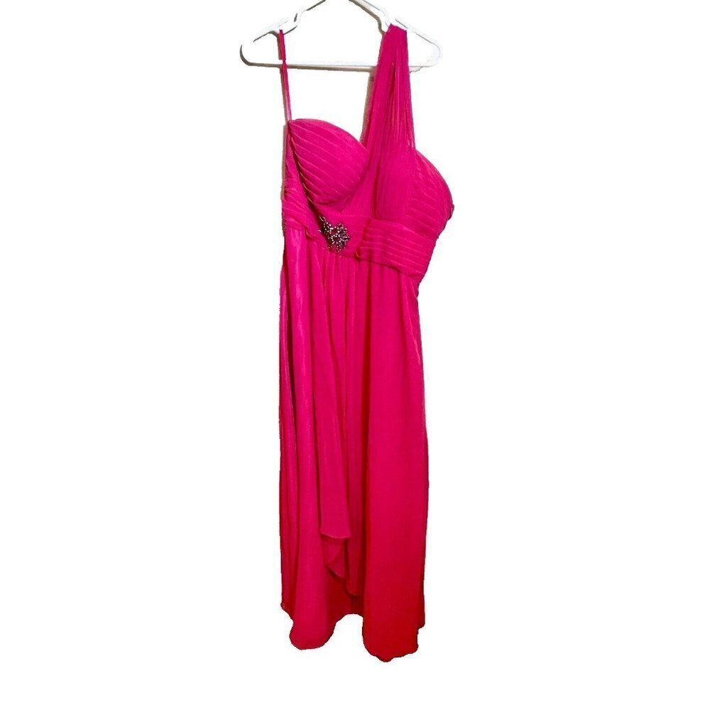 May Queen One Shoulder Long Evening Bridesmaid Dress Pink 16 Chiffon Rhinestones